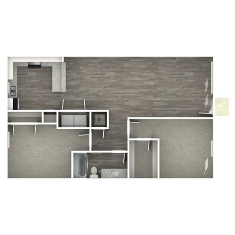 Floor plan for 2 beds, 1 bath, 916 sqft